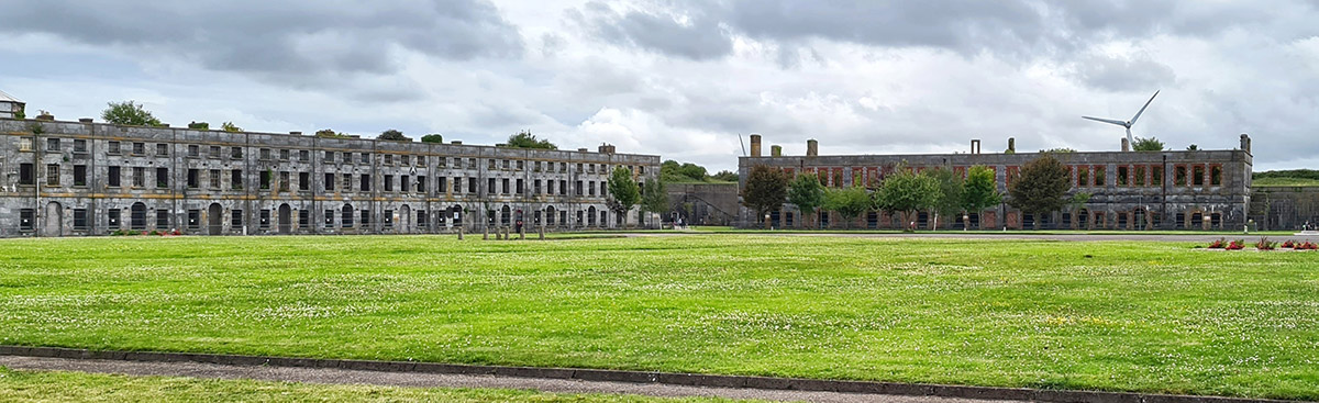 The burnt out shells of blocks A and B at Spike Island