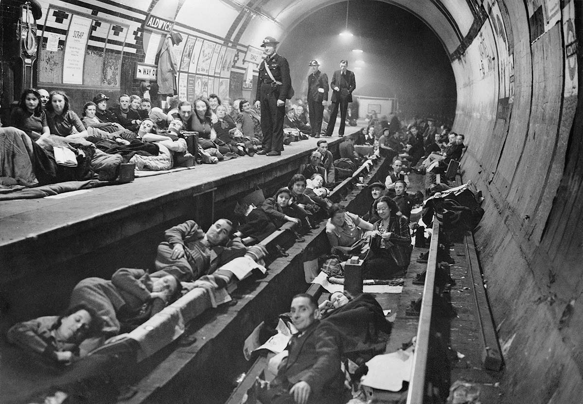 People sheltering in Aldwych Underground station during the Blitz.
